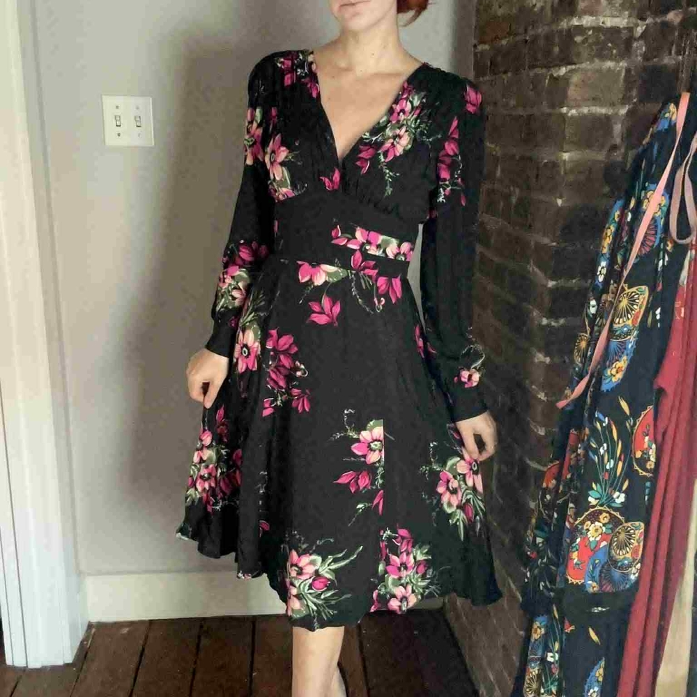 Diva Black and Pink Floral Long Sleeve Dress